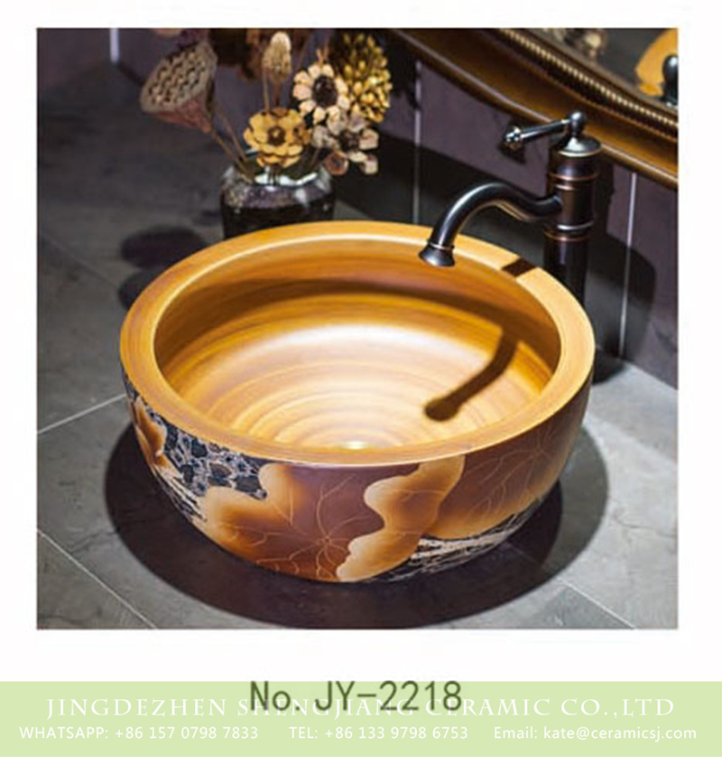 SJJY-2218-26腰鼓形盆_15 SJJY-2218-26   Shengjiang factory direct wood color round sanitary ware - shengjiang  ceramic  factory   porcelain art hand basin wash sink