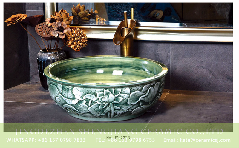 SJJY-2223-27碗形盆_08 SJJY-2223-27  Green color glazed round art vanity basin - shengjiang  ceramic  factory   porcelain art hand basin wash sink