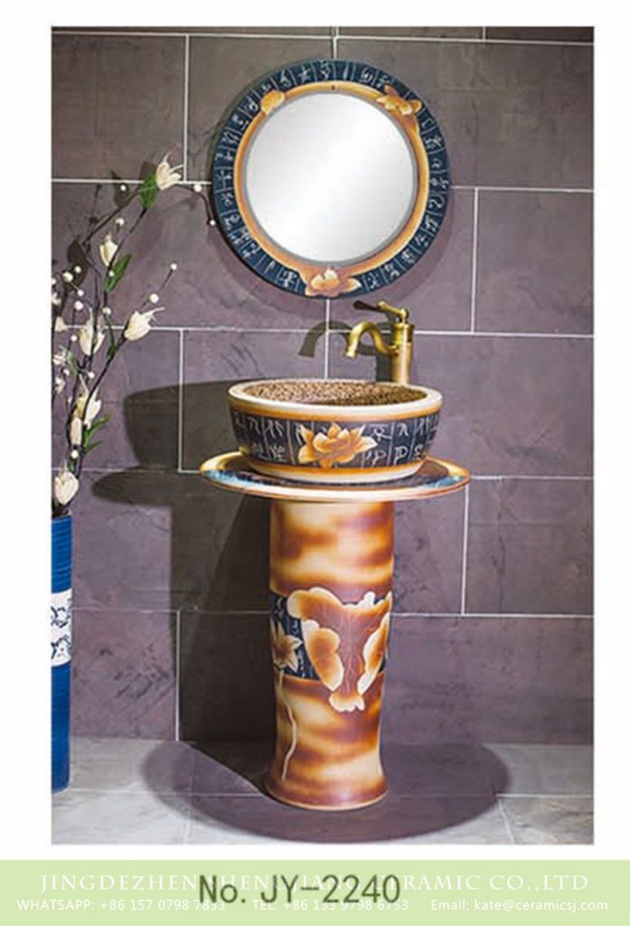 SJJY-2240-30柱盆_05-697x1024 SJJY-2240-30   Shengjiang factory direct handmade art one piece basin - shengjiang  ceramic  factory   porcelain art hand basin wash sink