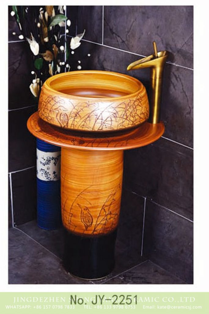 SJJY-2251-31柱盆_09-684x1024 SJJY-2251-31   Hand carved brown color column basin - shengjiang  ceramic  factory   porcelain art hand basin wash sink