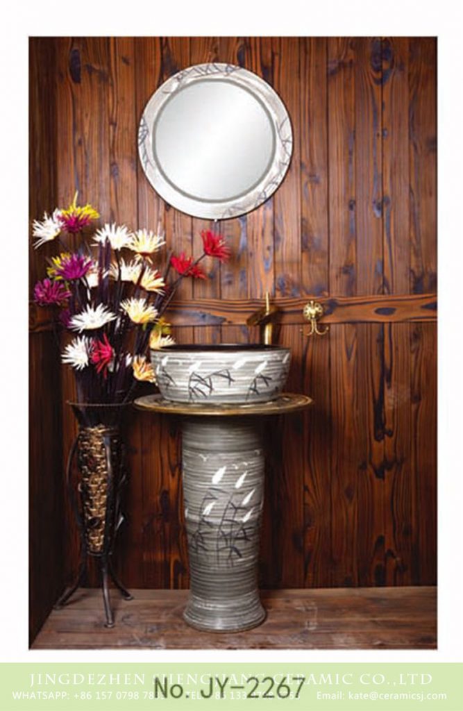 SJJY-2267-33柱盆_05-667x1024 SJJY-2267-33   Hand painted reed pattern grey color one piece basin - shengjiang  ceramic  factory   porcelain art hand basin wash sink