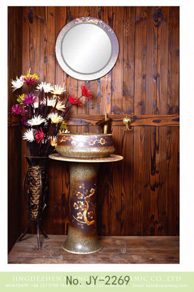 SJJY-2269-33柱盆_09-681x1024 SJJY-2269-33    Pure hand painted plum flower pattern one piece basin - shengjiang  ceramic  factory   porcelain art hand basin wash sink