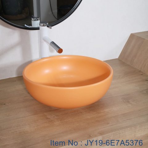 JY19-6E7A5376 Jingdezhen unique design orange color art ceramic one piece freestanding basin