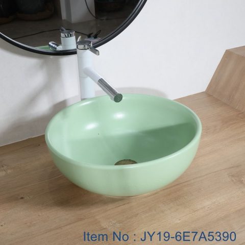 JY19-6E7A5390 Wholesale artistic green color glazed oval bathroom ceramic washbasin