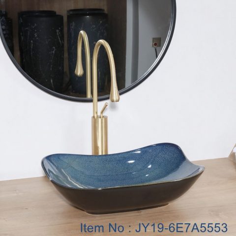 JY19-6E7A5553 Wholesale artistic color glazed oval bathroom ceramic washbasin