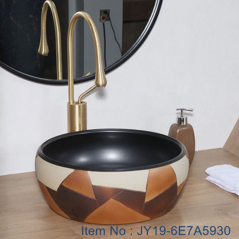 JY19-6E7A5930_看图王 JY19-6E7A5930 China wholesale color glazed bathroom porcelain table top vanity basin - shengjiang  ceramic  factory   porcelain art hand basin wash sink