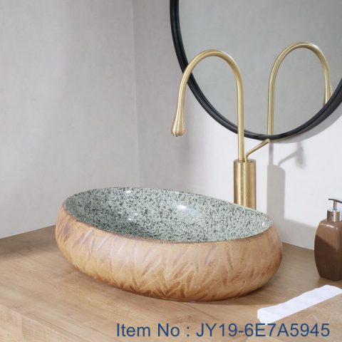 JY19-6E7A5945 Wholesale artistic color glazed oval bathroom high quality ceramic washbasin