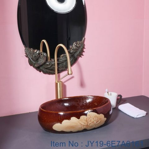 JY19-6E7A6161 Wholesale artistic color glazed oval bathroom ceramic washbasin