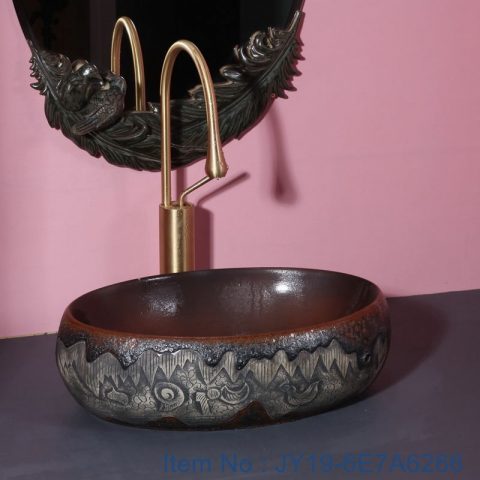 JY19-6E7A6266 China wholesale color glazed bathroom porcelain table top vanity basin