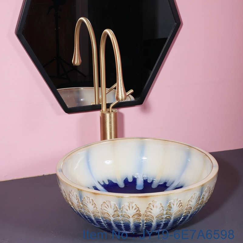 JY19-6E7A6598 JY19-6E7A6598 China wholesale color glazed bathroom porcelain table top vanity basin - shengjiang  ceramic  factory   porcelain art hand basin wash sink