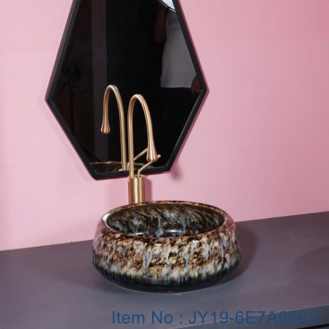 JY19-6E7A6663 Wholesale artistic color glazed oval bathroom ceramic washbasin