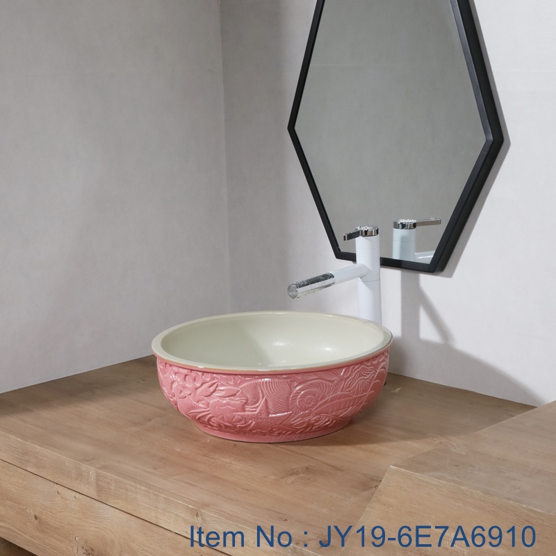 JY19-6E7A6910 JY19-6E7A6910 Wholesale artistic color glazed oval bathroom ceramic washbasin - shengjiang  ceramic  factory   porcelain art hand basin wash sink