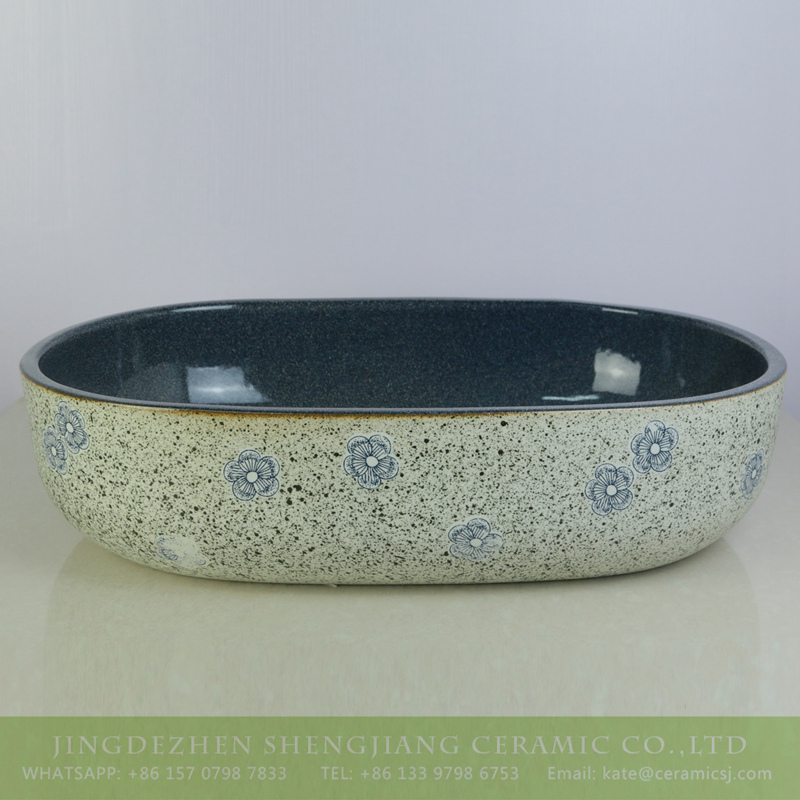 sjbyl-6005-（大椭圆）花釉墨点冰梅 sjbyl-6005   Jingdezhen wholesale porcelain with flowers pattern surface durable wash sink - shengjiang  ceramic  factory   porcelain art hand basin wash sink