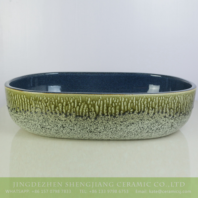 sjbyl-6006-（大椭圆）花釉森林 sjbyl-6006   Hot sale smooth surface ceramic with pattern wash sink - shengjiang  ceramic  factory   porcelain art hand basin wash sink