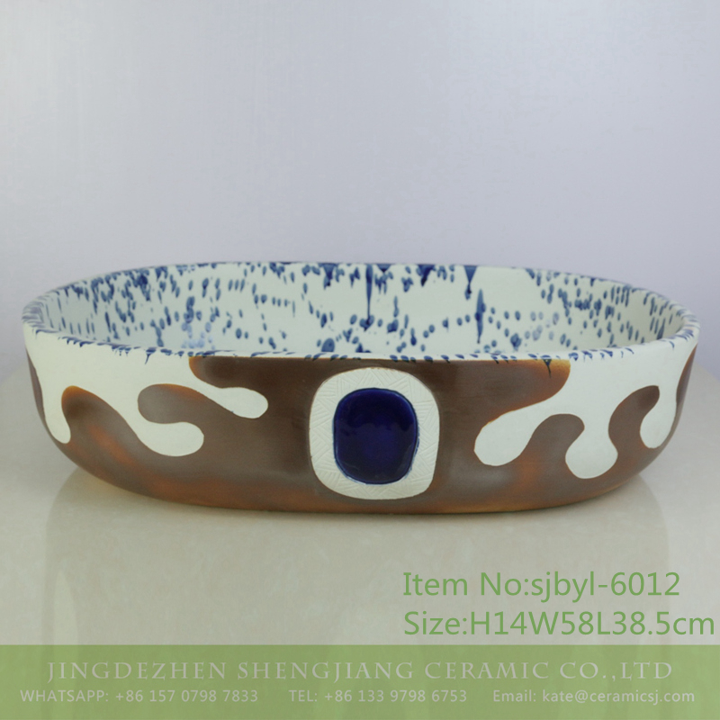 sjbyl-6012-（大椭圆）蓝宝石-3 sjbyl-6012  Large oval sapphire table basin porcelain basin wash basin daily ceramic basin - shengjiang  ceramic  factory   porcelain art hand basin wash sink