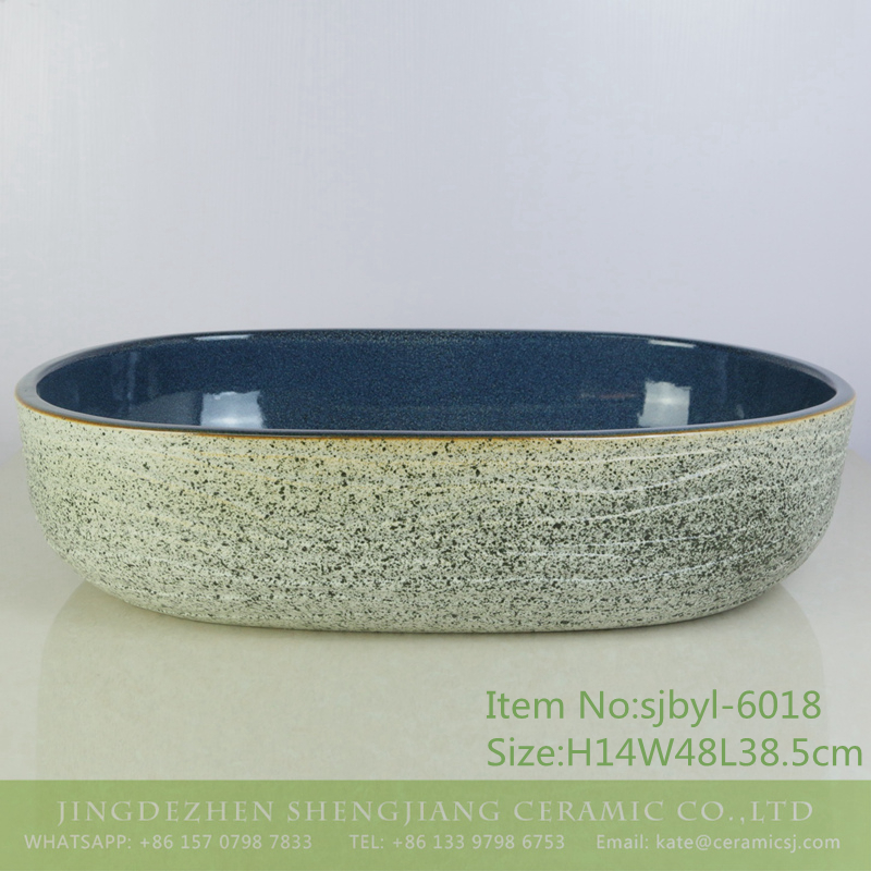 sjbyl-6018-（大椭圆）刀刻墨点内花釉 sjbyl-6018 Large oval knife inking point interior decorative glaze table basin porcelain basin wash basin daily ceramic basin - shengjiang  ceramic  factory   porcelain art hand basin wash sink