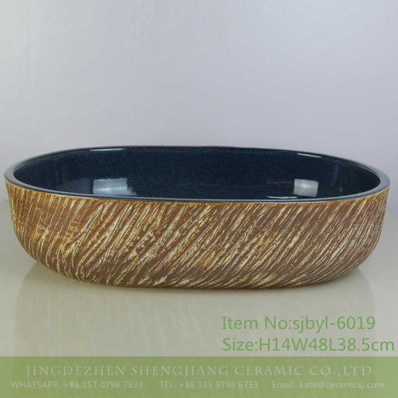 sjbyl-6019-（大椭圆）刀刻内花釉 sjbyl-6019 Large oval knife inking point interior decorative glaze table basin porcelain basin wash basin daily ceramic basin - shengjiang  ceramic  factory   porcelain art hand basin wash sink