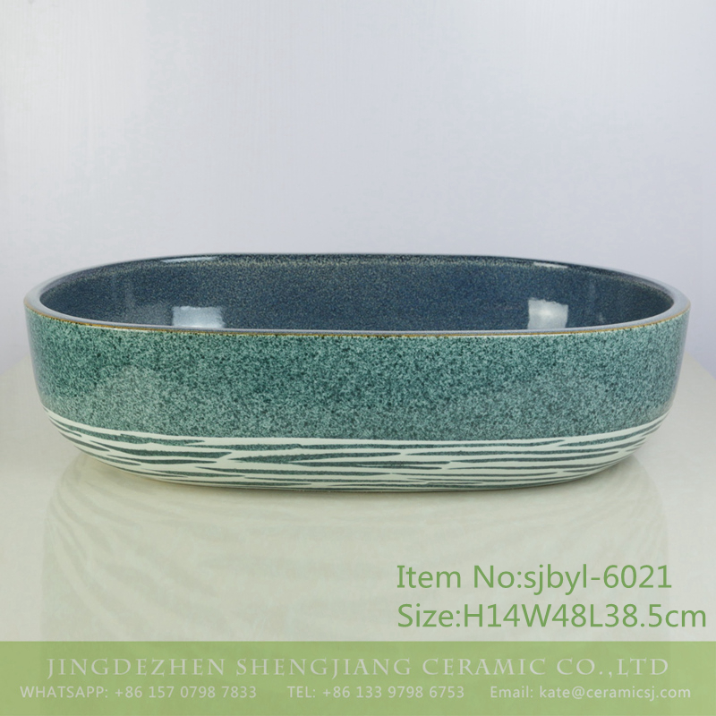 sjbyl-6021-（大椭圆）点线面内花釉 sjbyl-6021  Daily ceramic basin large oval point line surface porcelain basin wash basin - shengjiang  ceramic  factory   porcelain art hand basin wash sink