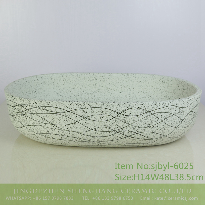 sjbyl-6025-（大椭圆）浅色墨点波浪 sjbyl-6025  Light-colored ink point wavy pattern daily ceramic basin large oval porcelain basin wash basin - shengjiang  ceramic  factory   porcelain art hand basin wash sink
