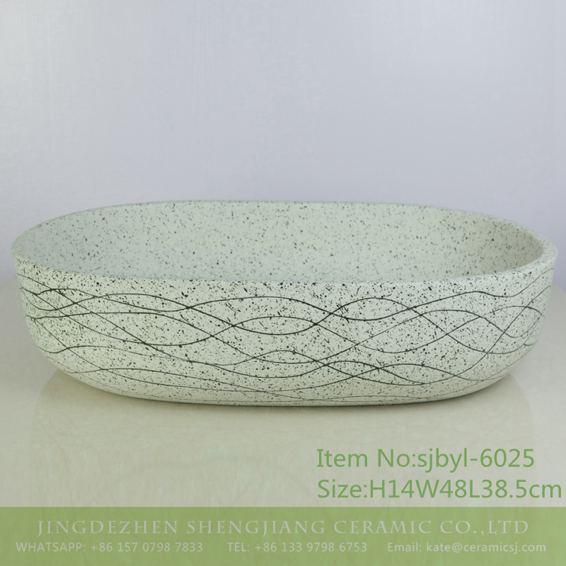 sjbyl-6025-（大椭圆）浅色墨点波浪 sjbyl-6025  Light-colored ink point wavy pattern daily ceramic basin large oval porcelain basin wash basin - shengjiang  ceramic  factory   porcelain art hand basin wash sink