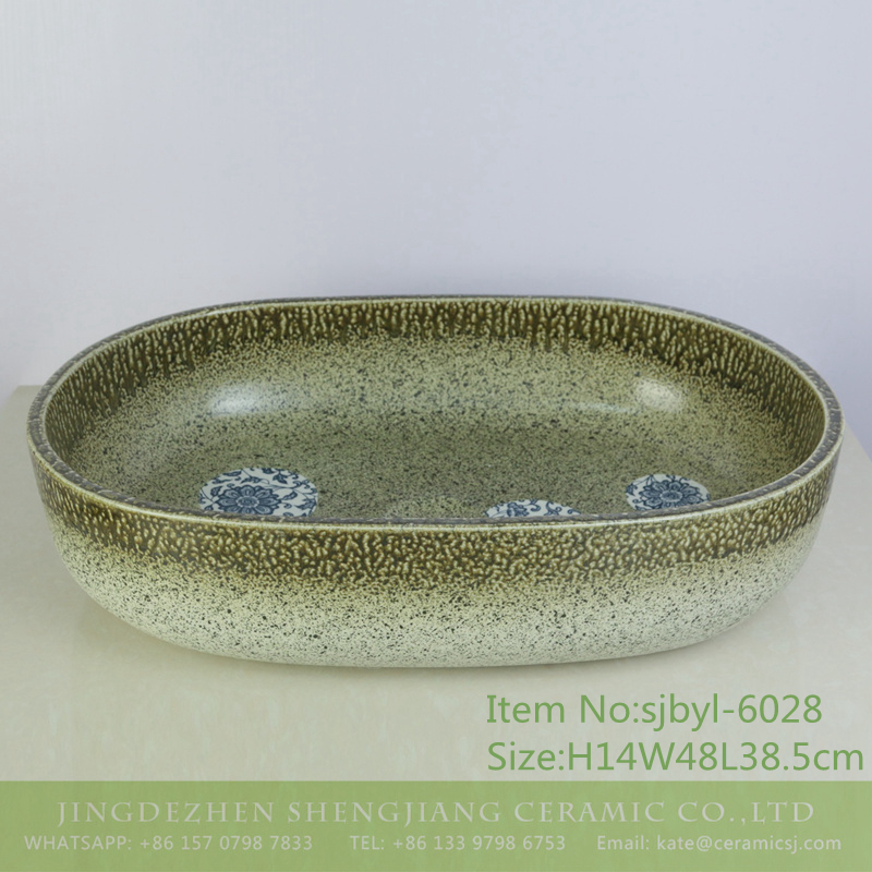 sjbyl-6028-（大椭圆）贴O穿枝莲森林 sjbyl-6028 Applique through zhi lian forest pattern daily ceramic basin large oval porcelain basin wash basin - shengjiang  ceramic  factory   porcelain art hand basin wash sink