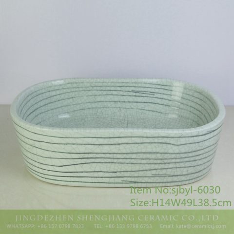 sjbyl-6030 new Chinese style White grain line pattern daily ceramic basin large oval porcelain basin wash basin