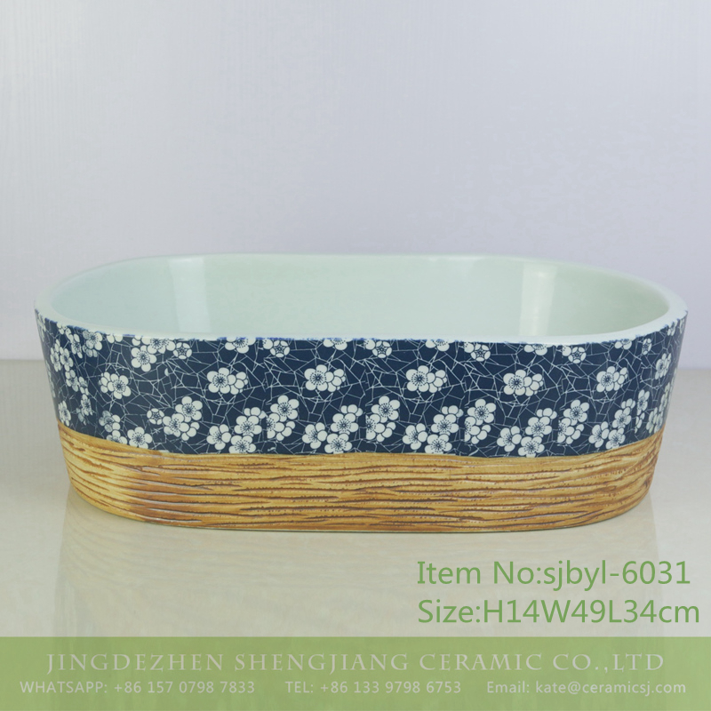 sjbyl-6031-（椭圆）冰梅线条 sjbyl-6031 Bingmei line pattern daily ceramic basin large oval porcelain basin wash basin - shengjiang  ceramic  factory   porcelain art hand basin wash sink