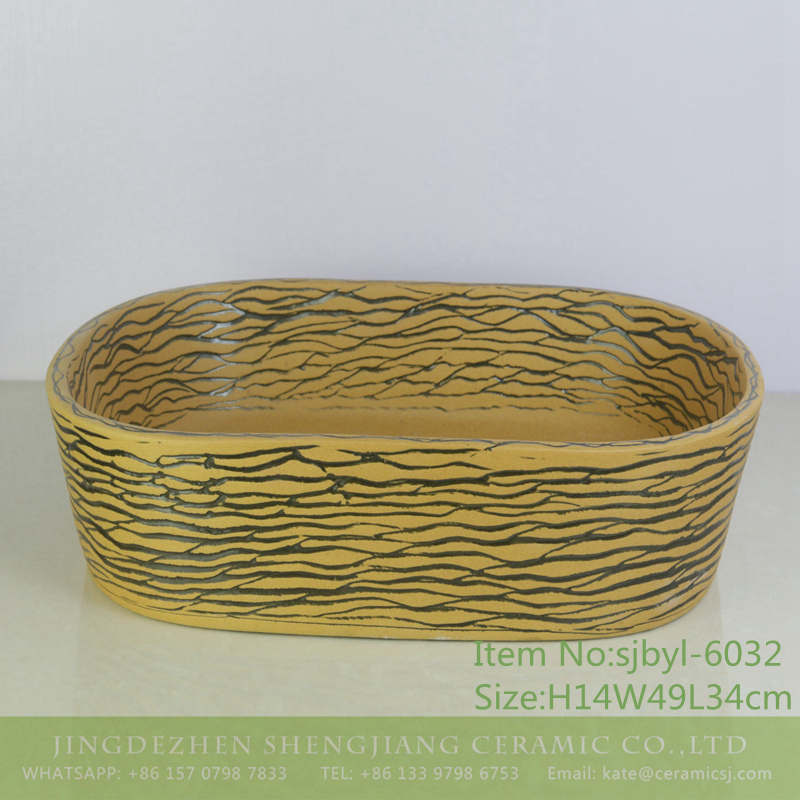 sjbyl-6032-（椭圆）波浪纹 sjbyl-6032Woodcolor wavy pattern daily ceramic basin large oval porcelain basin wash basin - shengjiang  ceramic  factory   porcelain art hand basin wash sink