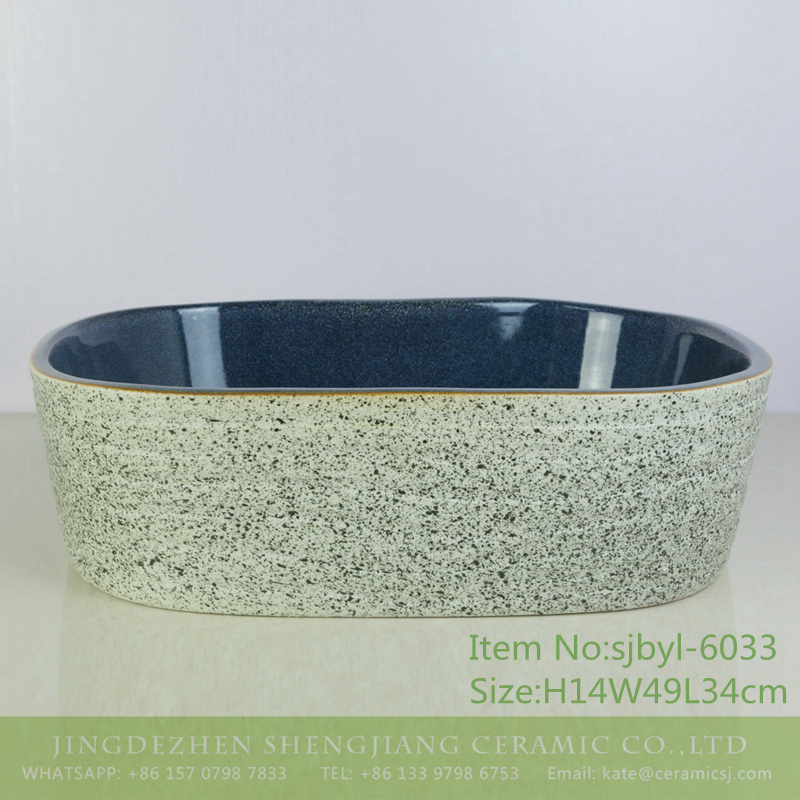 sjbyl-6033-（椭圆）刀刻墨点内花釉 sjbyl-6033 Knife inking point internalized glaze daily ceramic basin large oval porcelain basin wash basin - shengjiang  ceramic  factory   porcelain art hand basin wash sink