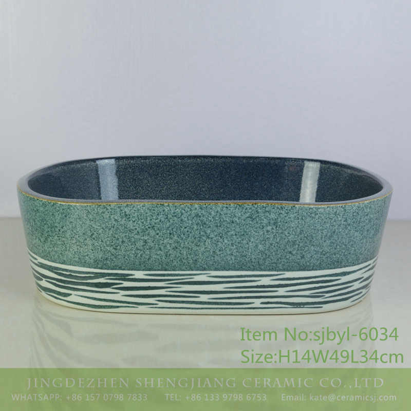 sjbyl-6034（椭圆）点线面内花釉-1 sjbyl-6034 Point line surface within the flower glaze daily ceramic basin large oval porcelain basin wash basin - shengjiang  ceramic  factory   porcelain art hand basin wash sink