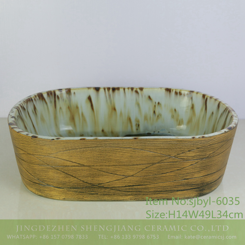 sjbyl-6035-（椭圆）仿古铁渍线条 sjbyl-6035 Chinese style Archaize line daily ceramic basin large oval porcelain basin wash basin - shengjiang  ceramic  factory   porcelain art hand basin wash sink