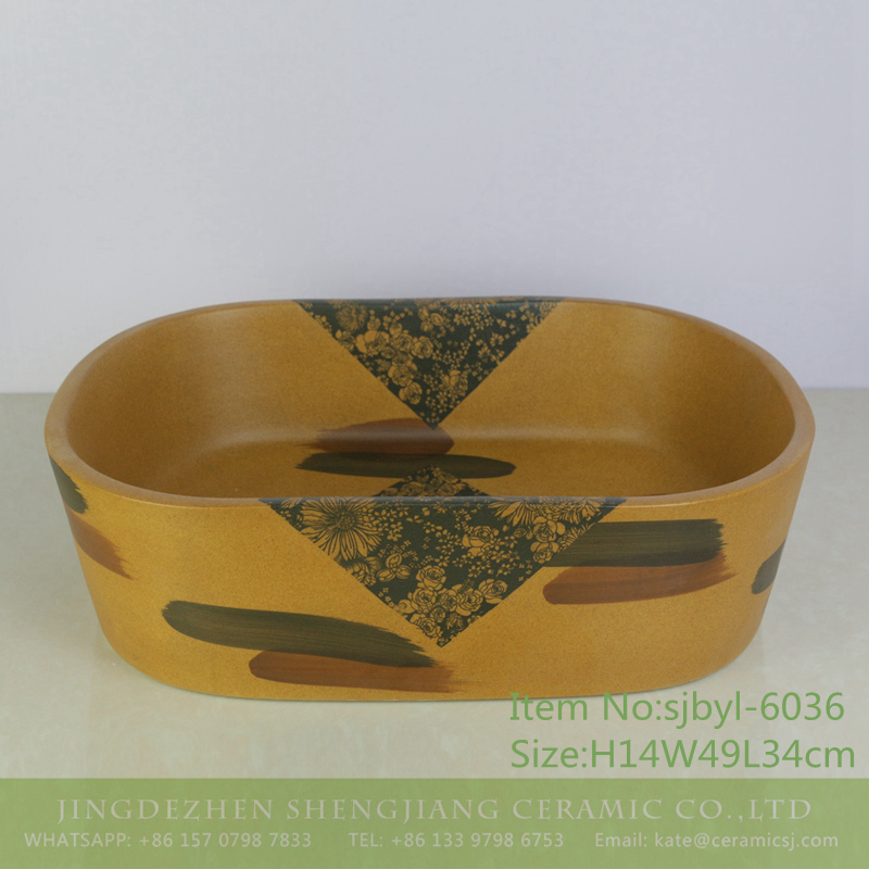 sjbyl-6036-（椭圆）复古花纸 sjbyl-6036 Archaize line daily ceramic basin large oval porcelain basin wash basin - shengjiang  ceramic  factory   porcelain art hand basin wash sink