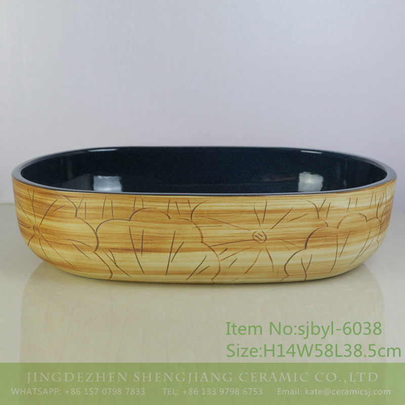 sjbyl-6038-（大椭圆）连叶荷内花釉 sjbyl-6038 Ceramic basin lotus leaf large oval porcelain basin basin basin lotus glaze - shengjiang  ceramic  factory   porcelain art hand basin wash sink