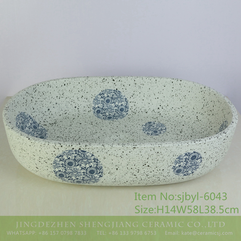 sjbyl-6043-（大椭圆）墨点贴O菊满地 sjbyl-6043 Chinese wash basin daily ceramic basin ink point applique chrysanthemum floor large oval porcelain basin - shengjiang  ceramic  factory   porcelain art hand basin wash sink