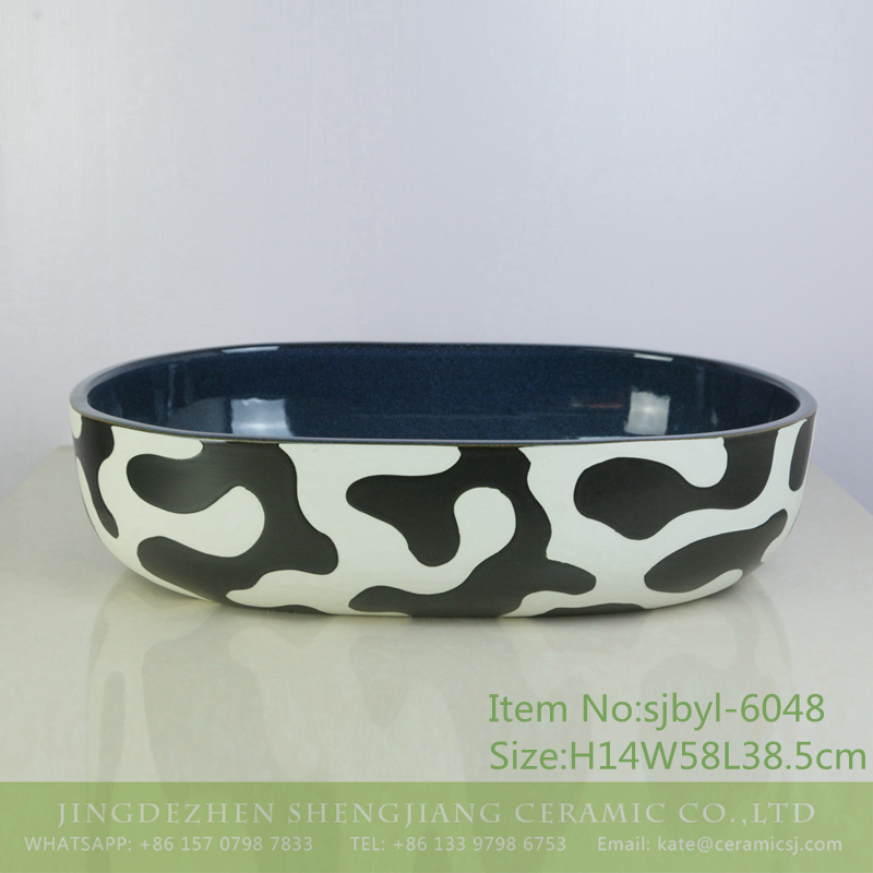 sjbyl-6048-（大椭圆）奶牛 sjbyl-6048 Warm dairy cow pattern wash basin daily ceramic basin large oval porcelain basin - shengjiang  ceramic  factory   porcelain art hand basin wash sink