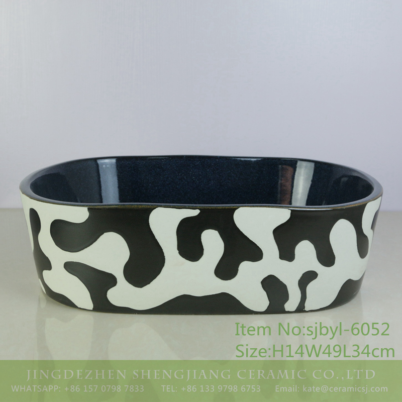 sjbyl-6052-（椭圆）奶牛 sjbyl-6052 Stylish dairy wash basin daily ceramic basin large oval porcelain basin - shengjiang  ceramic  factory   porcelain art hand basin wash sink