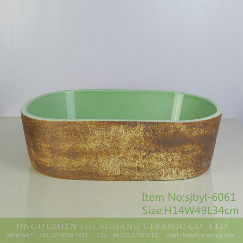 sjbyl-6061-（椭圆）古色内绿 sjbyl-6061 Ancient green wash basin for daily use ceramic basin large oval porcelain basin - shengjiang  ceramic  factory   porcelain art hand basin wash sink
