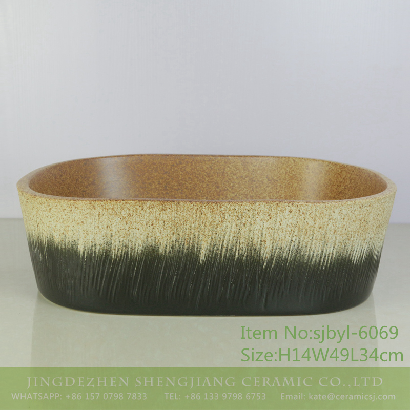 sjbyl-6069-（椭圆）拉丝 sjbyl-6069 Brushed pattern wash basin daily ceramic basin large oval porcelain basin - shengjiang  ceramic  factory   porcelain art hand basin wash sink