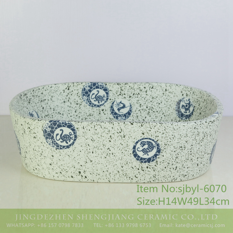 sjbyl-6070-（椭圆）墨点12生肖 sjbyl-6070 Ink point 12 zodiac wash basin daily ceramic basin large oval porcelain basin - shengjiang  ceramic  factory   porcelain art hand basin wash sink