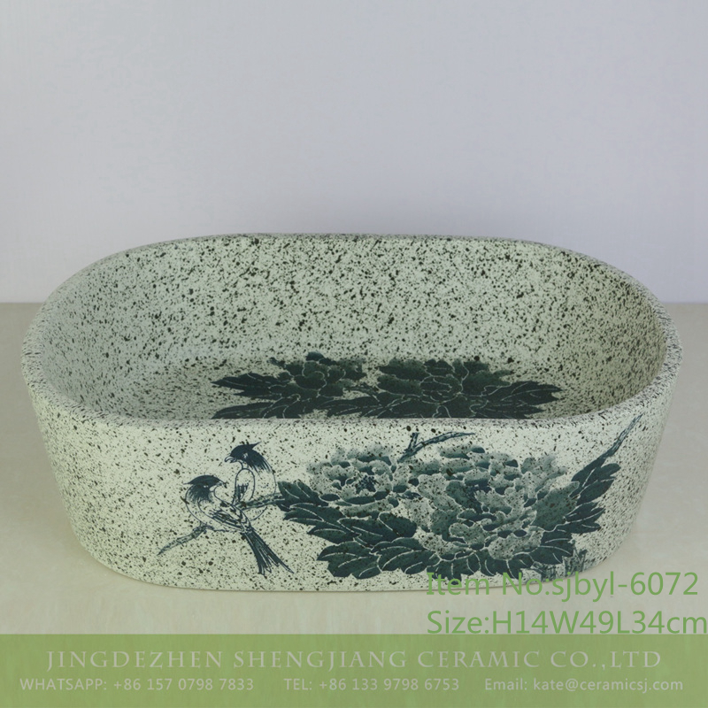 sjbyl-6072-（椭圆）牡丹对鸟-1 sjbyl-6072 Peony bird wash basin daily ceramic basin large oval porcelain basin - shengjiang  ceramic  factory   porcelain art hand basin wash sink