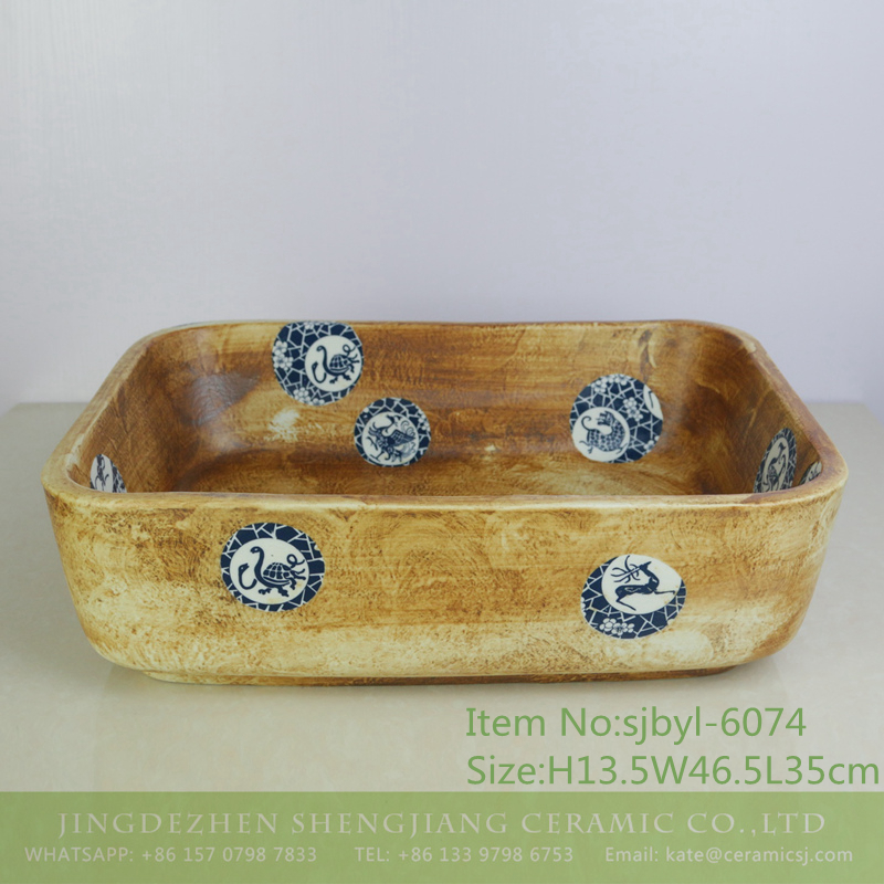 sjbyl-6074-（长）古色12生肖 sjbyl-6074 Ancient color zodiac wash basin daily ceramic basin large oval porcelain basin - shengjiang  ceramic  factory   porcelain art hand basin wash sink