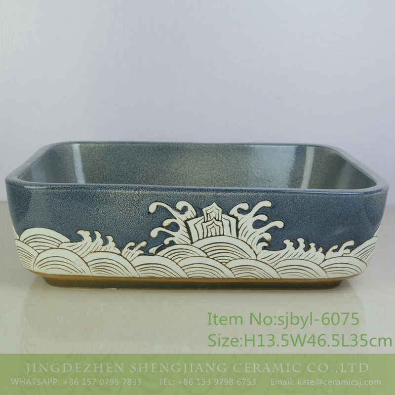 sjbyl-6075-（长）海水纹 sjbyl-6075 Marine pattern wash basin daily ceramic basin large oval porcelain basin - shengjiang  ceramic  factory   porcelain art hand basin wash sink