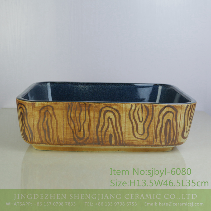sjbyl-6080-（长）兰花木纹 sjbyl-6080 Orchid wood grain wash basin daily ceramic basin large oval porcelain basin - shengjiang  ceramic  factory   porcelain art hand basin wash sink