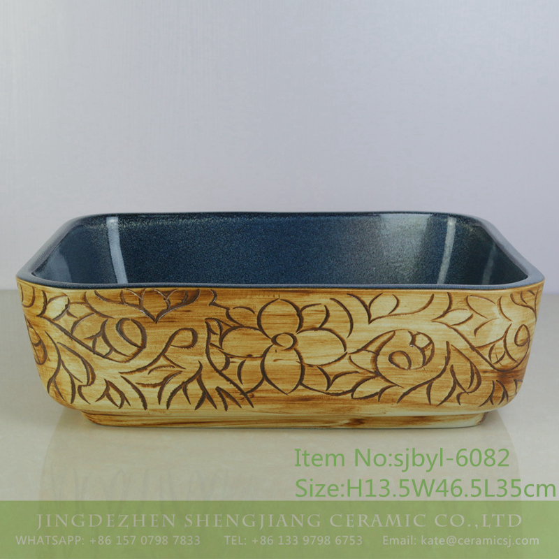 sjbyl-6082-（长）兰花藤蔓 sjbyl-6082 Orchid vine wash basin daily ceramic basin large oval porcelain basin - shengjiang  ceramic  factory   porcelain art hand basin wash sink