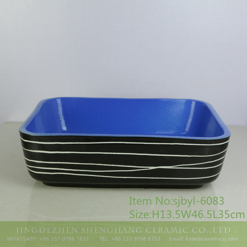 sjbyl-6083-（长）蓝光线条 sjbyl-6083 Blue line wash basin daily ceramic basin large oval porcelain basin - shengjiang  ceramic  factory   porcelain art hand basin wash sink