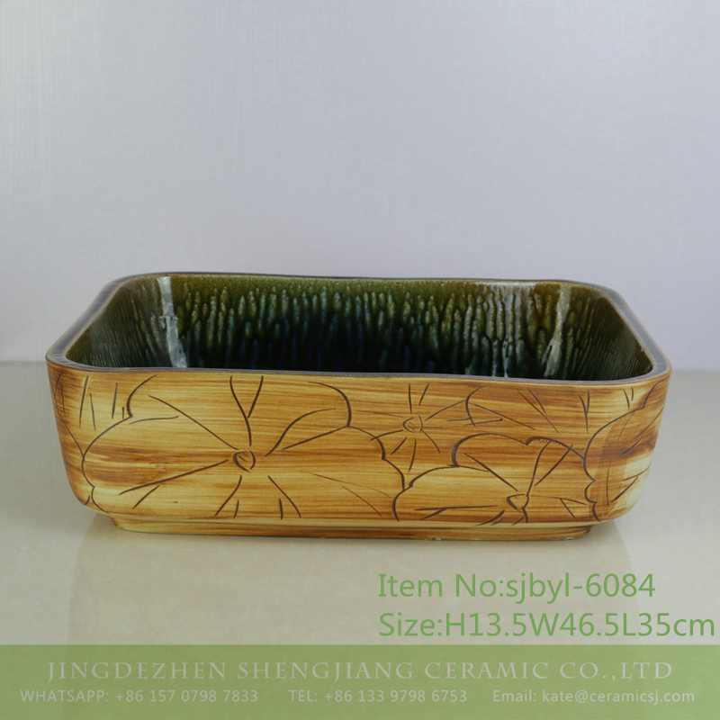 sjbyl-6084-（长）连叶荷 sjbyl-6084 Lotus leaf lotus wash basin daily ceramic basin large oval porcelain basin - shengjiang  ceramic  factory   porcelain art hand basin wash sink