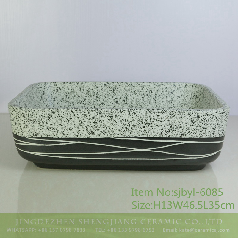 sjbyl-6085-（长）半黑墨点线条 sjbyl-6085 Half ink line wash basin daily ceramic basin large oval porcelain basin - shengjiang  ceramic  factory   porcelain art hand basin wash sink
