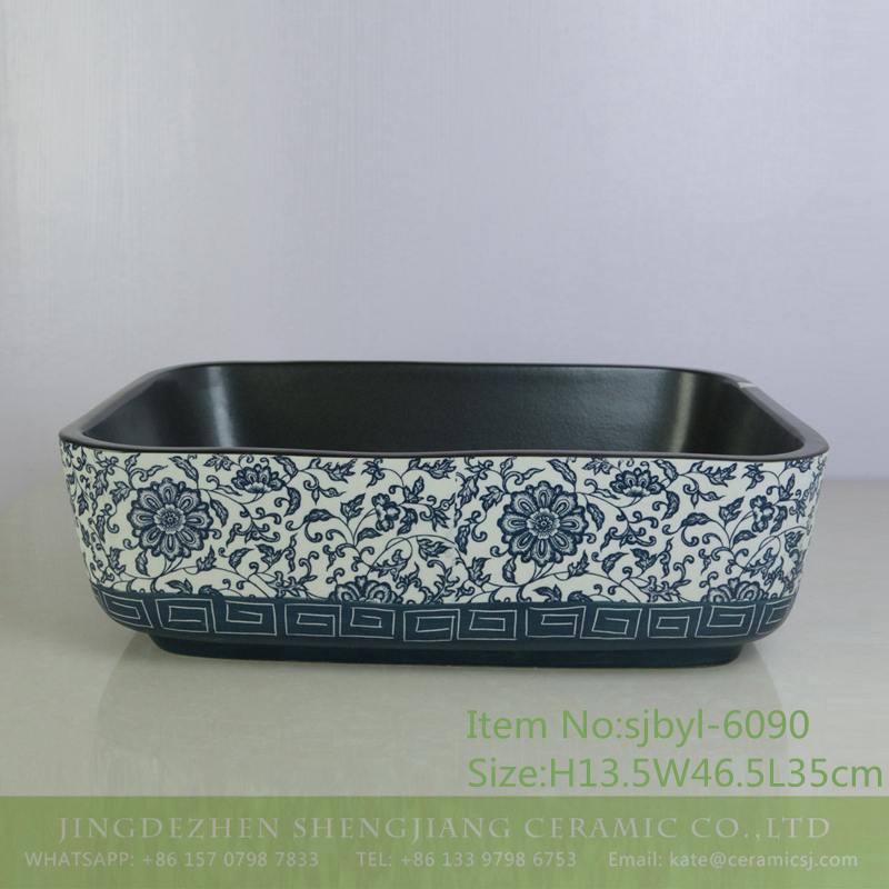 sjbyl-6090-（长）穿枝莲下回纹 sjbyl-6090 The large oval porcelain basin for daily use in the wash basin passes through the back line under the lotus pattern - shengjiang  ceramic  factory   porcelain art hand basin wash sink