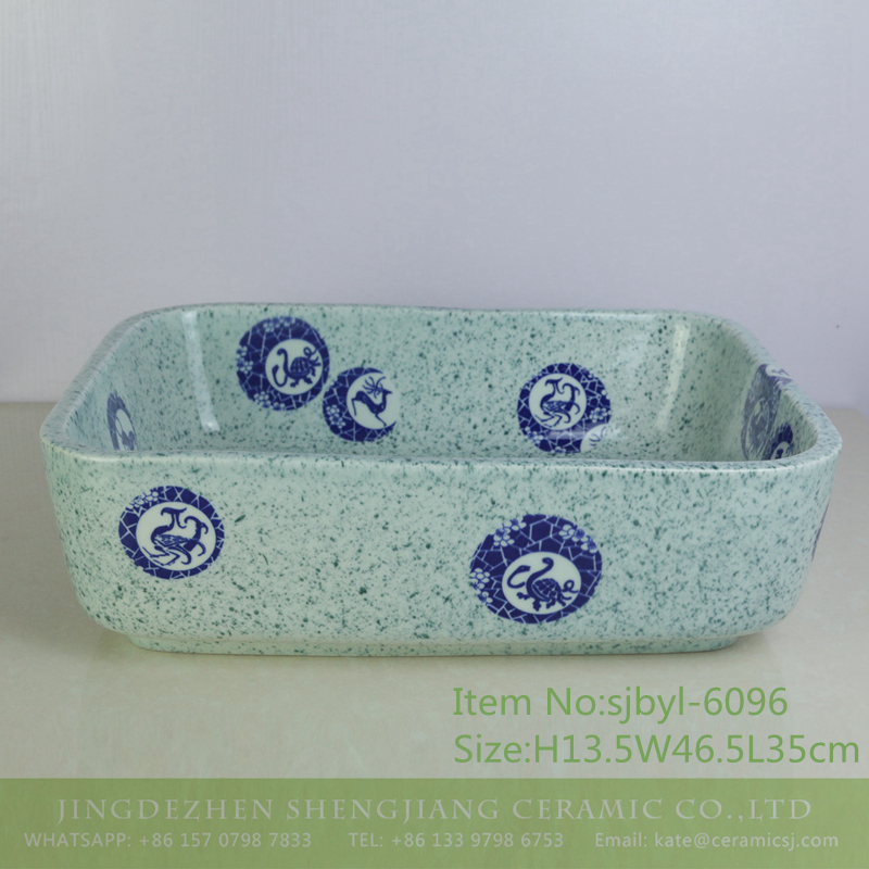 sjbyl-6096-（长）豆绿12生肖-1 sjbyl-6096 Traditional bean-green Chinese zodiac pattern wash basin daily ceramic basin large oval porcelain basin - shengjiang  ceramic  factory   porcelain art hand basin wash sink