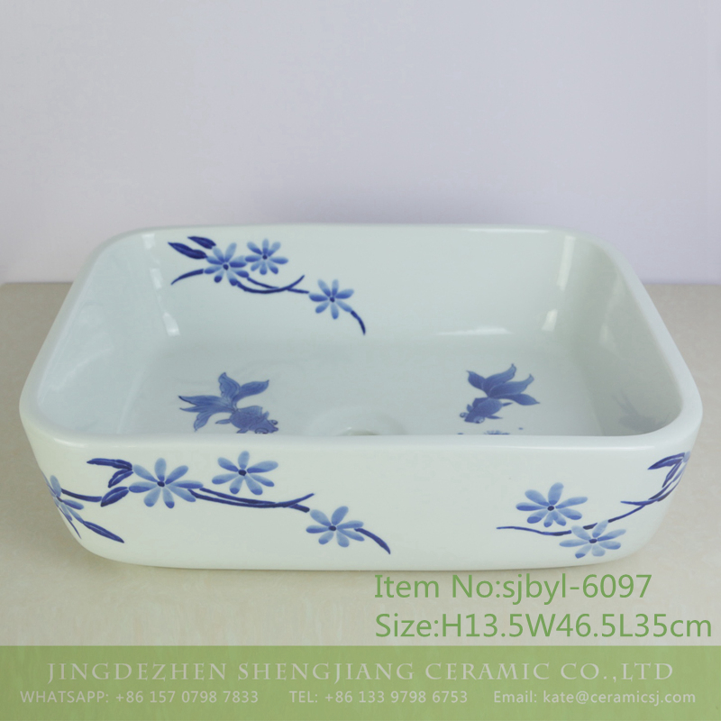 sjbyl-6097-（长）小花金鱼 sjbyl-6097 Fresh floret goldfish pattern wash basin daily ceramic basin large oval porcelain basin - shengjiang  ceramic  factory   porcelain art hand basin wash sink